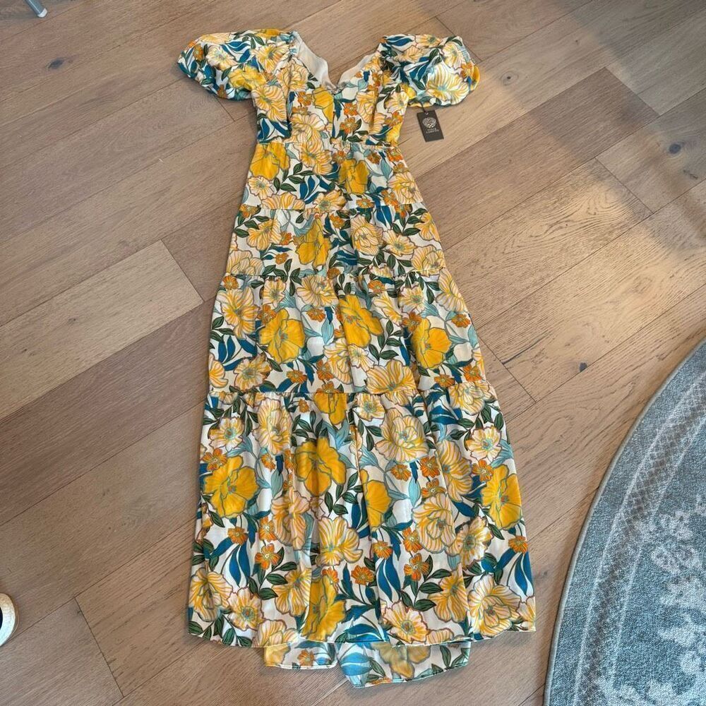 $168 Vince Camuto V-Neck Short Sleeve Floral Maxi Dress size 8 m9 - Picture 2 of 5